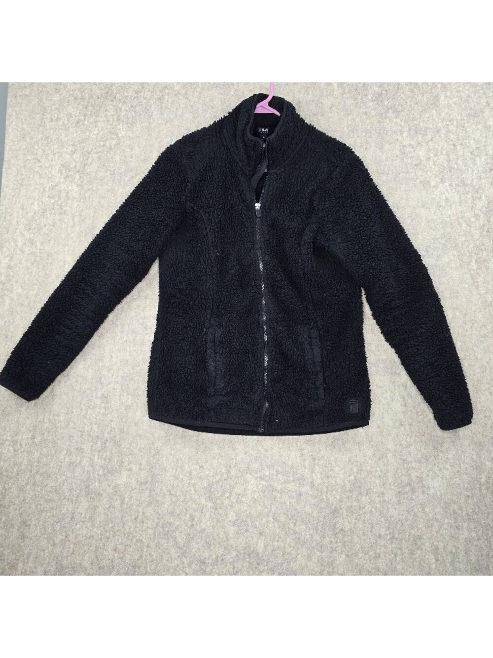 Fila Sport Womens Full-Zip Sherpa Jacket Black Size M Soft Polyester Cozy Casual